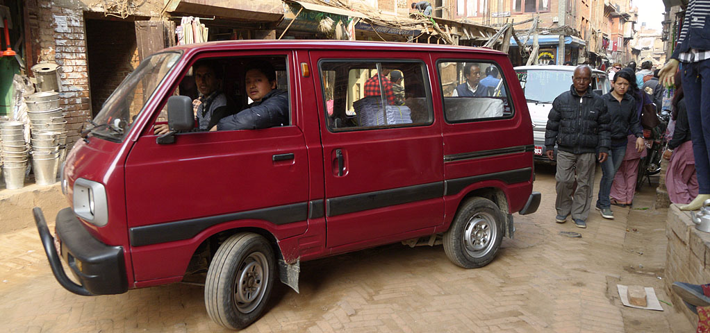Van in a narrow street, Bhaktapur