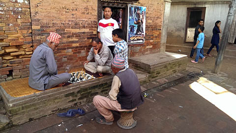 Playing chess on the street in Bhaktapur