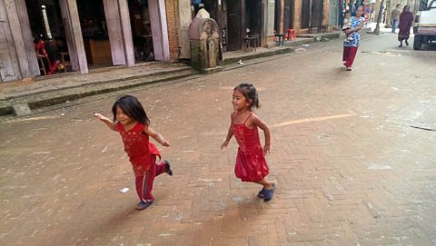 Girls playing in the street in Bhaktapur