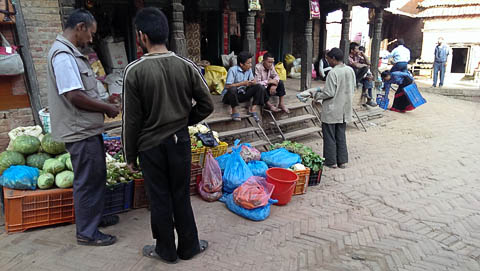 Stores spill out into the street in Bhaktapur