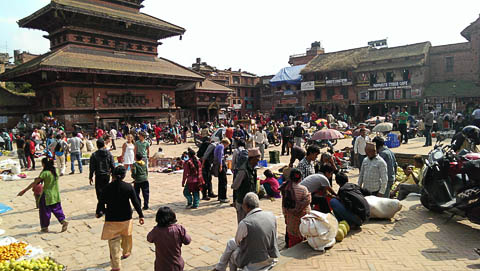 Taumadhi Square in Bhaktapur during the Tihar festival
