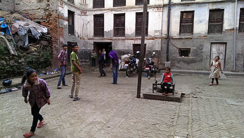 Kids playing in one of the many interior courtyards, Bhaktapur